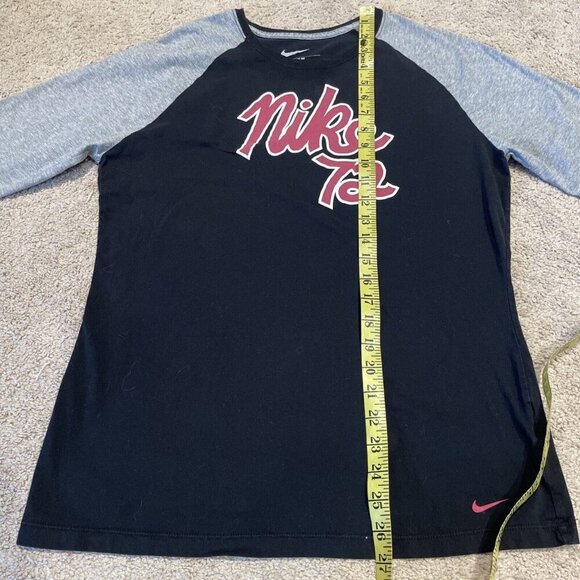 Nike 72 Baseball Shirt Youth XL Black Red Cotton Raglan Sleeves Spellout Y2K - Picture 9 of 9